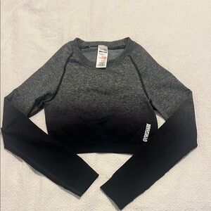 Women's Black and Gray Long Sleeve Crop Top